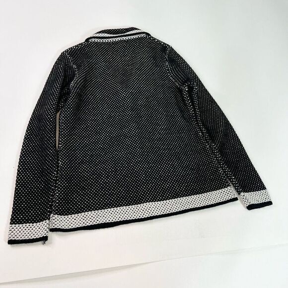 Cocogio Sweater Womens Large Black White Wool Blend Knit Crochet Cardigan new - Picture 7 of 10